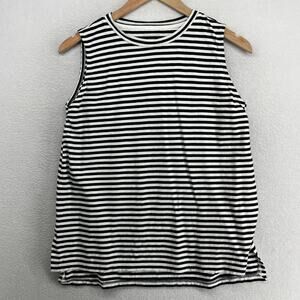 EILEEN FISHER Tank Top XXS Organic Cotton Jersey Striped Crewneck White Black